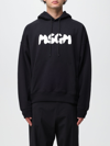 Msgm Black Hoodie With Spacious Hood And Graphic Logo In Black