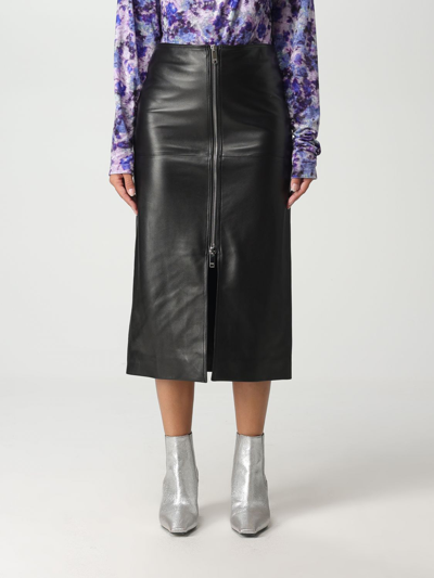 Isabel Marant Leather Ediaz Midi Skirt In Black