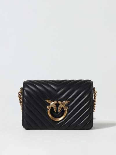 Pinko Love Click Mini Chevron Bag  Black Leather