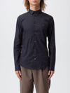 Emporio Armani Cotton Shirt With Button-down Collar And Curved Hem In Blue