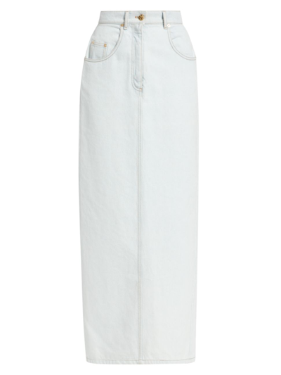 Nina Ricci Maxi Denim Skirt With Slit In Faded Blue