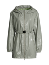 Jane Post Women's Belted Rain Slicker Coat In Sage