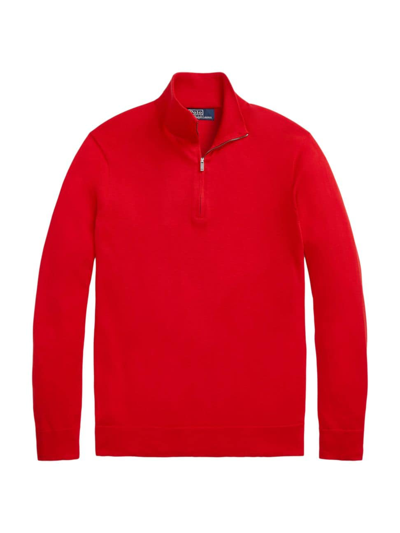 Polo Ralph Lauren Cotton Regular Fit Quarter Zip Mock Neck Jumper In Red