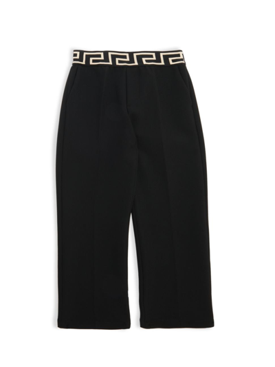 Versace Greca Logo Stretch Cady Trousers In Black