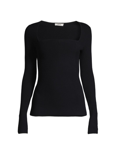 Jason Wu Ribbed Knit Curved-neck Pullover In Black