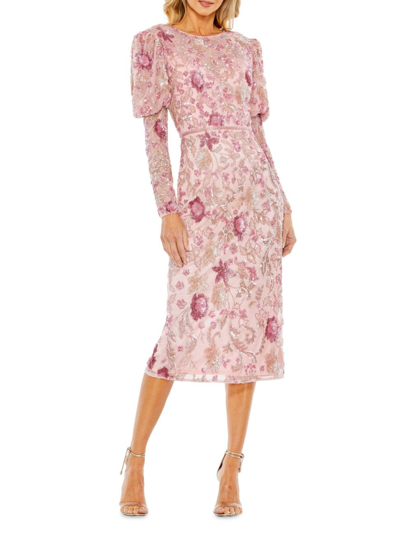 Mac Duggal Women's Cocktail Sequined Midi-dress In Rose