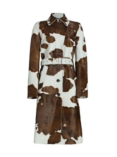 HELMUT LANG WOMEN'S COWHIDE BELTED CALF HAIR TRENCH COAT