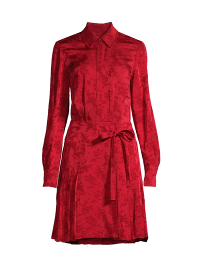 Jason Wu Pleated Floral Jacquard Midi Shirtdress In Oxblood