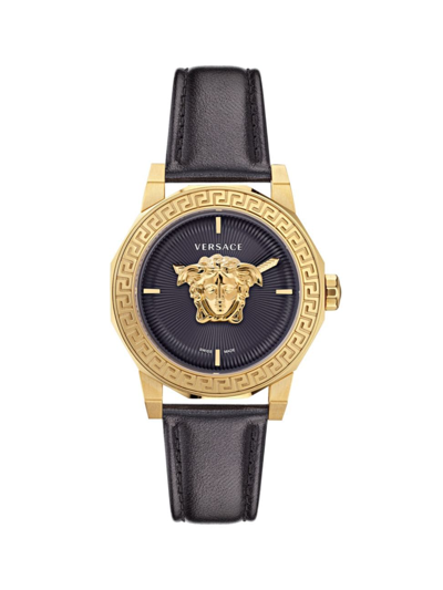 Versace Men's Medusa Deco Ip Yellow Gold & Leather Strap Watch/38mm In Black Gold