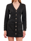 Endless Rose Tweed Button Down Dress In Black