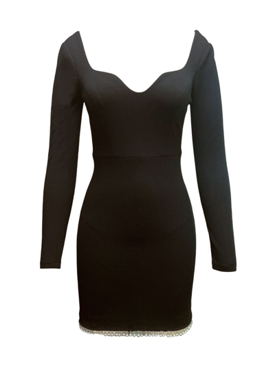 Dress The Population Women's Beaded-hem Bodycon Mini Dress In Black