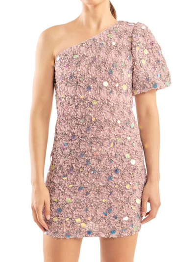 Endless Rose Premium Sequin Tulle One-shoulder Minidress In Dusty Lavender