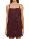 Endless Rose Women's Embellished Suede Fringe Mini Dress In Wine