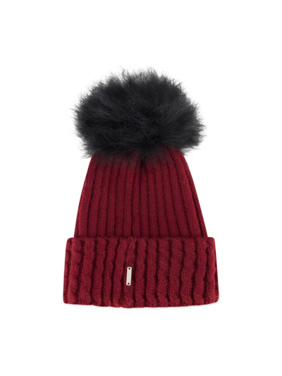 Gorski Knit Ribbed Beanie With Toscana Lamb Pom In Red