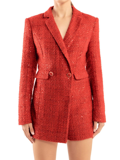 Endless Rose Sequin Tweed Long Sleeve Blazer Minidress In Red