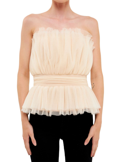 Endless Rose Women's Strapless Tulle Banded Top In Ivory