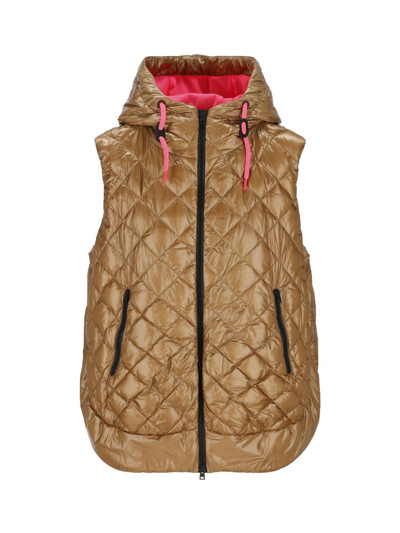 Herno Quilted Sleeveless Hooded Coat In Brown