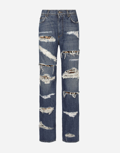 Dolce & Gabbana Loose-fit Jeans With Ripped Details In Multicolor