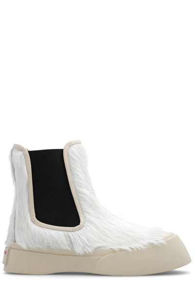 Marni Pablo Calf Hair Chelsea Boots In White