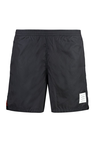 Thom Browne Logo Patch Above Knee Length Track Shorts In Blue