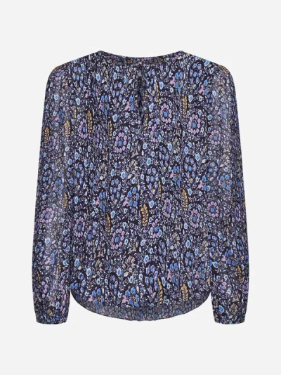 Marant Etoile Floral-print Tie-neck Crepe Blouse In Midnight