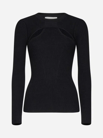 Isabel Marant Zana Cutout Long Sleeve Jersey Top In Black