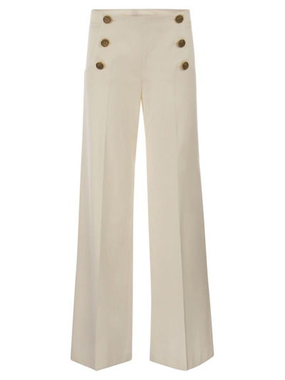 Red Valentino Breton Buttons Viscose Wool Gabardine Trousers In Bianco