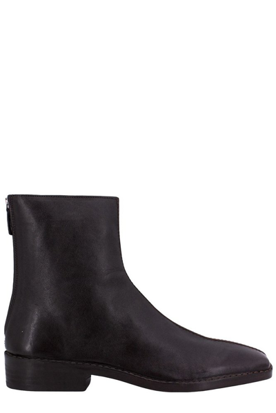 Lemaire Square-toe Leather Ankle Boots In Brown
