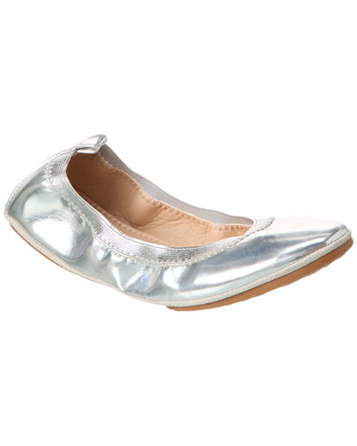 Yosi Samra Nina Foldable Ballet Flat In Silver Peta-approved Vegan Leather In Grey