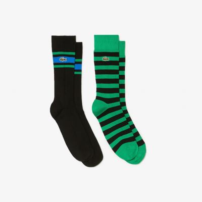 Lacoste Unisex 2-pack Striped Cotton Socks - 9 - 12.5 In Green