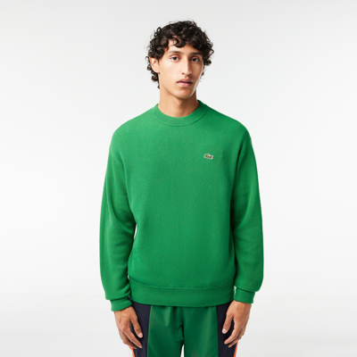 Lacoste Men's Relaxed Fit Crew Neck Wool Sweater - M - 4 In Green
