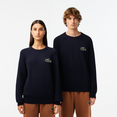 Lacoste Unisex Organic Cotton Crew Neck Sweater - Xl In Blue