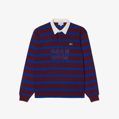 Lacoste Unisex Long Sleeve Striped Rugby Shirt In Red