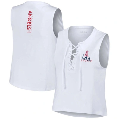 WEAR BY ERIN ANDREWS WEAR BY ERIN ANDREWS WHITE LOS ANGELES ANGELS LACE-UP TANK TOP