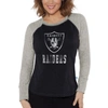 G-iii 4her By Carl Banks Black/heather Gray Las Vegas Raiders Waffle Knit Raglan Long Sleeve T-shirt In Black