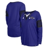 New Era Women's  Black Baltimore Ravens Lace-up Notch Neck Long Sleeve T-shirt In Purple