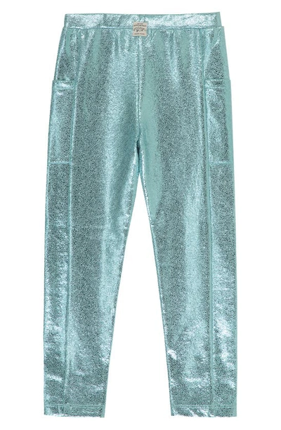 Peek Aren't You Curious Kids' Metallic Faux Suede Leggings In Aqua