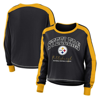 WEAR BY ERIN ANDREWS WEAR BY ERIN ANDREWS BLACK PITTSBURGH STEELERS PLUS SIZE COLORBLOCK LONG SLEEVE T-SHIRT