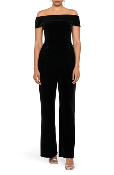 Xscape Off The Shoulder Velvet Jumpsuit In Black