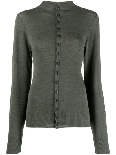 Lemaire High-neck Wool Cardigan In Green