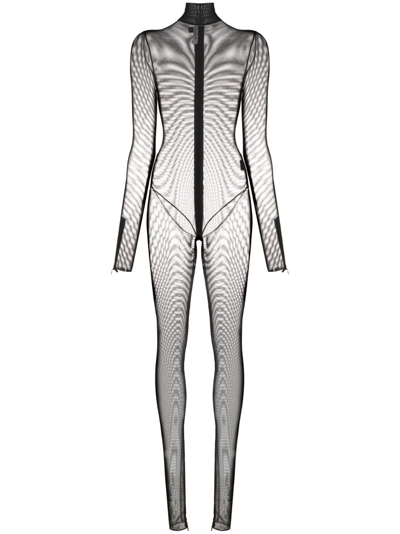 Laquan Smith Mesh Long-sleeve Jumpsuit In Black