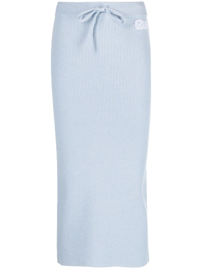 Alessandra Rich Logo-patch Ribbed Skirt In Blue