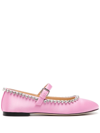 MACH & MACH PINK AUDREY HEART-CRYSTALS BALLERINA SHOES