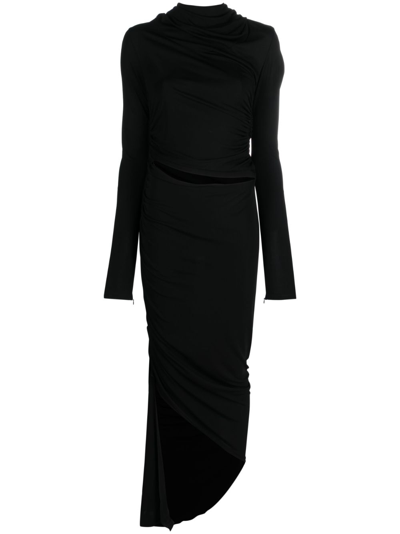 Andreädamo Asymmetric Draped Midi Dress In Black