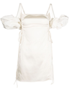 JACQUEMUS WHITE CHOUCHOU PUFF-SLEEVE MINI DRESS