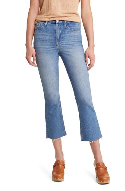 Frame Le Super High Raw Hem Crop Bootcut Jeans In Deepwater