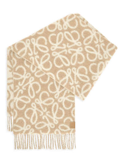 Loewe Women's Anagram Alpaca-blend Scarf In Beige White