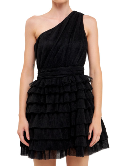 Endless Rose Tiered Tulle Mini Dress Black S In Black