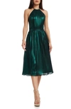 Dress The Population Hannah Fit And Flare Metallic Midi Dress In Green