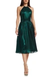 Dress The Population Hannah Fit And Flare Metallic Midi Dress In Deep Emerald